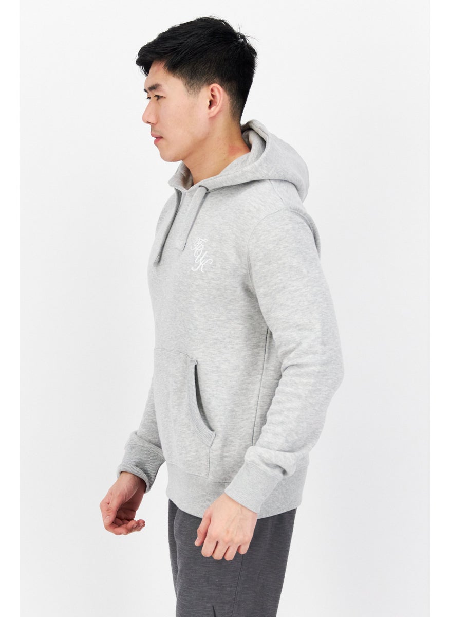 French Connection Men Hooded Brand Logo Sweatshirt, Light Grey Heather  - Image 3