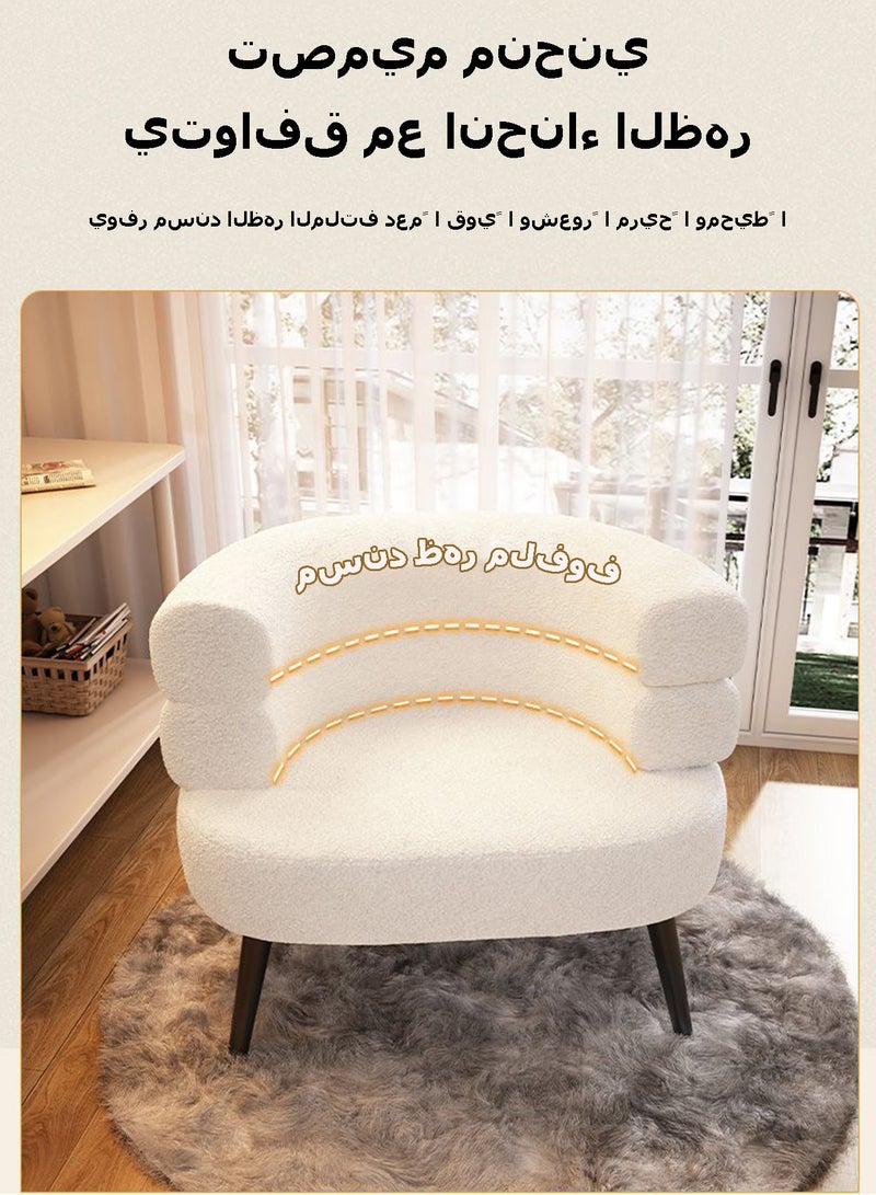 ويمارت كرسي جانبي من قماش البوكليه بتصميم منتصف القرن، كرسي شيربا عصري بظهر منحني، كرسي أريكة جانبي مريح ومُنجّد للمساحات الصغيرة، غرفة المعيشة، غرفة النوم، ركن الزينة والقراءة، أبيض - Image 2