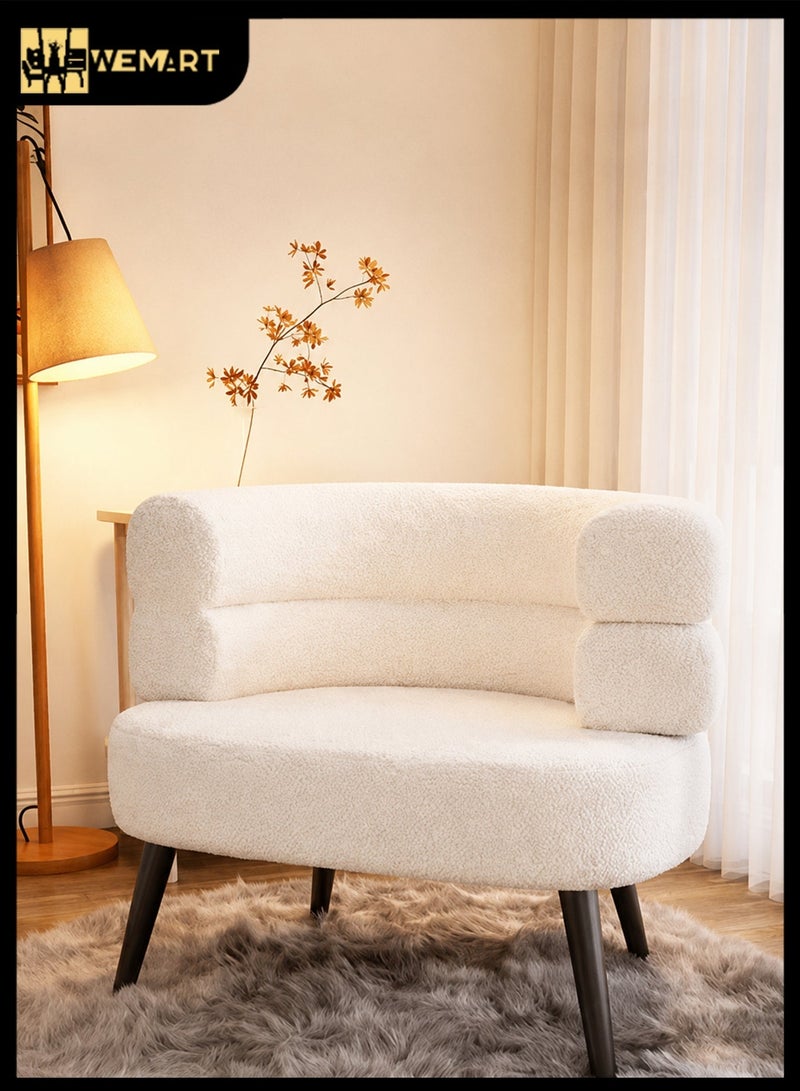 WEMART Mid Century Boucle Accent Chair, Modern Sherpa Barrel Chair with Curved Back, Comfy Upholstered Side Sofa Chair for Small Spaces, Living Room, Bedroom, Vanity & Reading Nook, White - Image 1