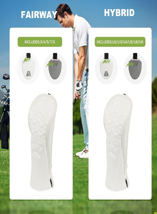 PONADA Golf Club Head Covers - 4pcs PU Leather Stars Golf Headcovers for Woods and Driver Fairway Hybrid Golf Clubs with Interchangeable Tags - White - Image 3