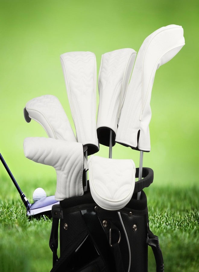 PONADA Golf Club Head Covers - 4pcs PU Leather Stars Golf Headcovers for Woods and Driver Fairway Hybrid Golf Clubs with Interchangeable Tags - White - Image 2