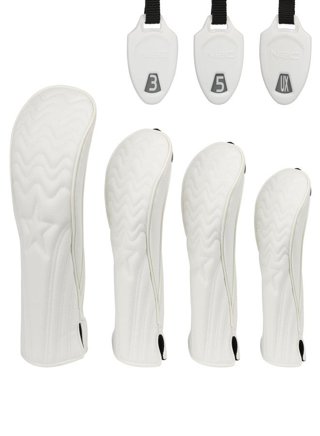 PONADA Golf Club Head Covers - 4pcs PU Leather Stars Golf Headcovers for Woods and Driver Fairway Hybrid Golf Clubs with Interchangeable Tags - White - Image 1