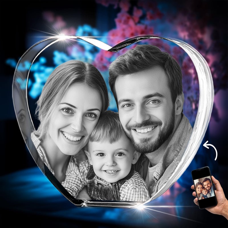 ابتكار ثلاثي الأبعاد صورة كريستالية مخصصة هدايا تذكارية للأم والأب والزوجة والرجال والحيوانات الأليفة صورة زجاجية مخصصة في كريستالات قلب محفورة بالليزر هدايا تعزية لفقدان الأحباء