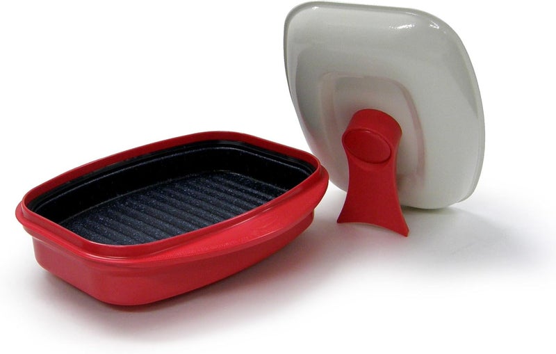 Microhearth Microwave Grill Pan with Lid for Grilling, Browning, and Crisping Vegetables, Sandwich, & Meat, Red - Image 1