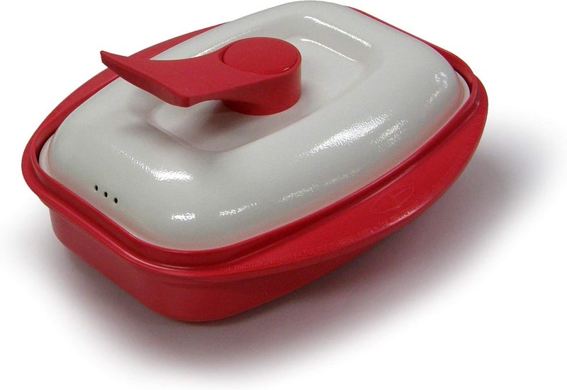 Microhearth Microwave Grill Pan with Lid for Grilling, Browning, and Crisping Vegetables, Sandwich, & Meat, Red - Image 2