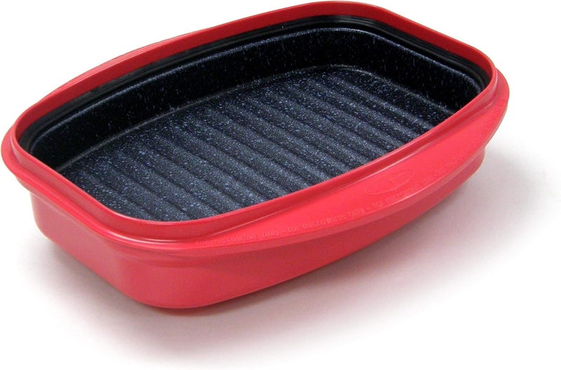 Microhearth Microwave Grill Pan with Lid for Grilling, Browning, and Crisping Vegetables, Sandwich, & Meat, Red - Image 3