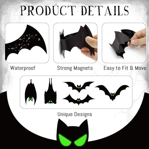 Tuzuaol 24 Pcs Halloween Garage Door Decorations Magnets Bats with Glow in The Dark Eyes Luminous Magnetic Black Bats Stickers Halloween Decorations for Garage Door Car Refrigerator - Image 3