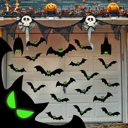 Tuzuaol 24 Pcs Halloween Garage Door Decorations Magnets Bats with Glow in The Dark Eyes Luminous Magnetic Black Bats Stickers Halloween Decorations for Garage Door Car Refrigerator - Image 1