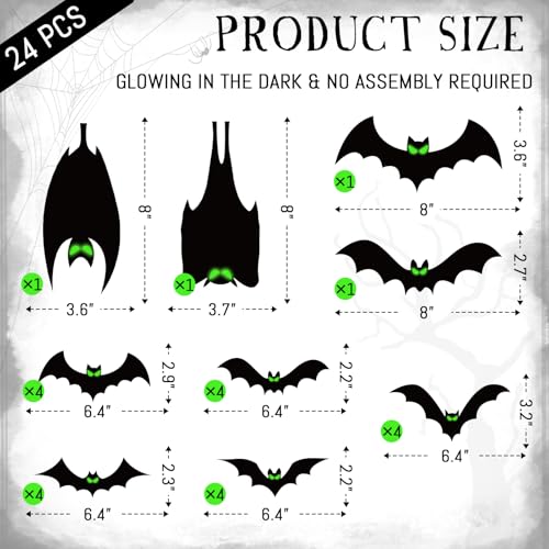 Tuzuaol 24 Pcs Halloween Garage Door Decorations Magnets Bats with Glow in The Dark Eyes Luminous Magnetic Black Bats Stickers Halloween Decorations for Garage Door Car Refrigerator - Image 2