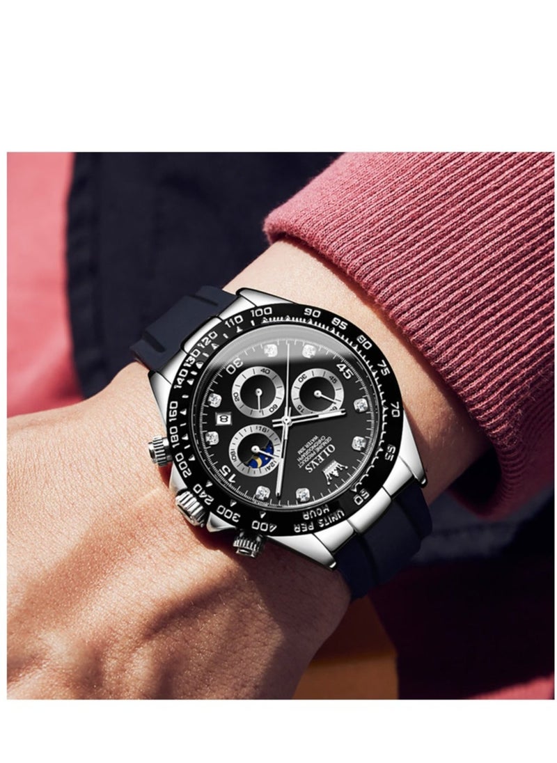 OLEVS ساعات للرجال بسوار سيليكون ساعة كوارتز مقاومة للماء 41 مم 2875 أسود - Image 2