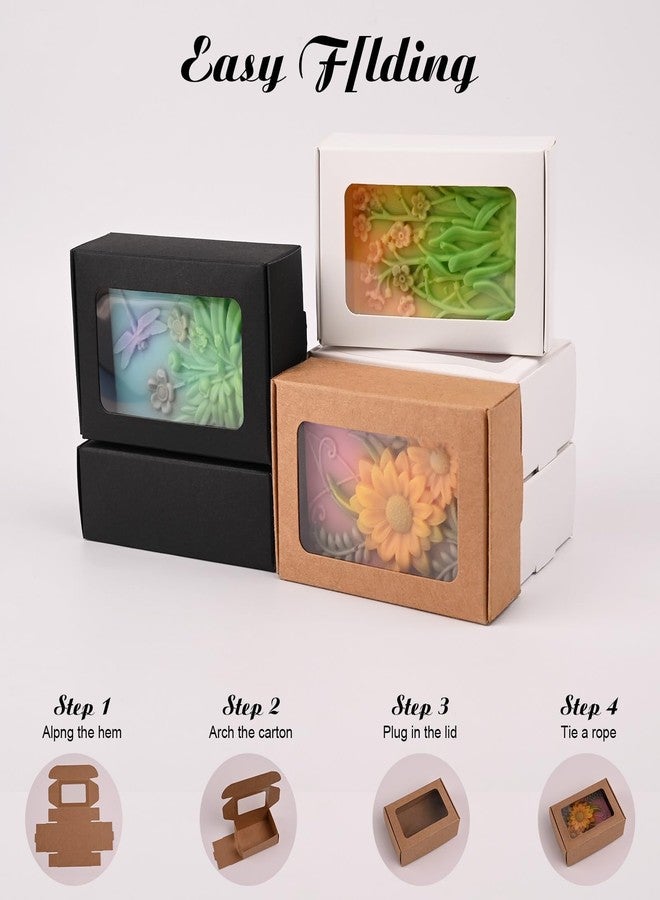 Moukiween 30 Pcs Soap Boxes for Homemade Soap,3.54 X 2.36 X 1.2 Inch Soap Boxes with Window,3 colors Kraft Soap Packaging Boxes Supplies - Image 3