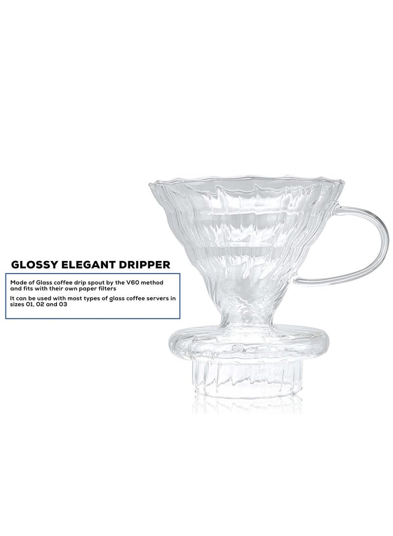 هومستر قمع ترشيح وتقطير القهوة المختصة وعاء فلتر جهاز تقطير بطريقة V60 مصنوع من الزجاج مقاس 02 مناسب 1 الى 4 كوب - Image 2