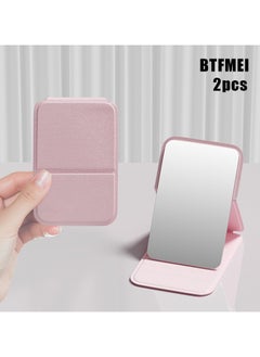 BTFMEI 2PCS Mini Makeup Mirror, Portable Folding Compact Cute Makeup Mirror Pocket Mirror for Quick Touch-U.S on the Go (Pink)  - Image 1