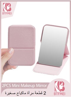 BTFMEI 2PCS Mini Makeup Mirror, Portable Folding Compact Cute Makeup Mirror Pocket Mirror for Quick Touch-U.S on the Go (Pink)  - Image 1