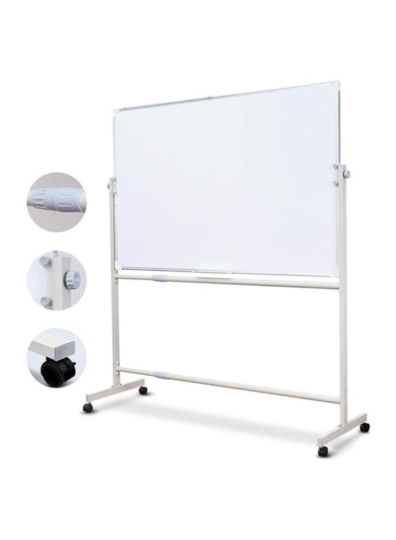 سبورة بيضاء متحركة قابلة للمسح الجاف لوح ابيض دوار مع عجلات وحامل90X60 سم لوح قابل للمسح الجاف بوجهين قابل للتثبيت على الحائط مع مجموعة ملحقات - Image 2