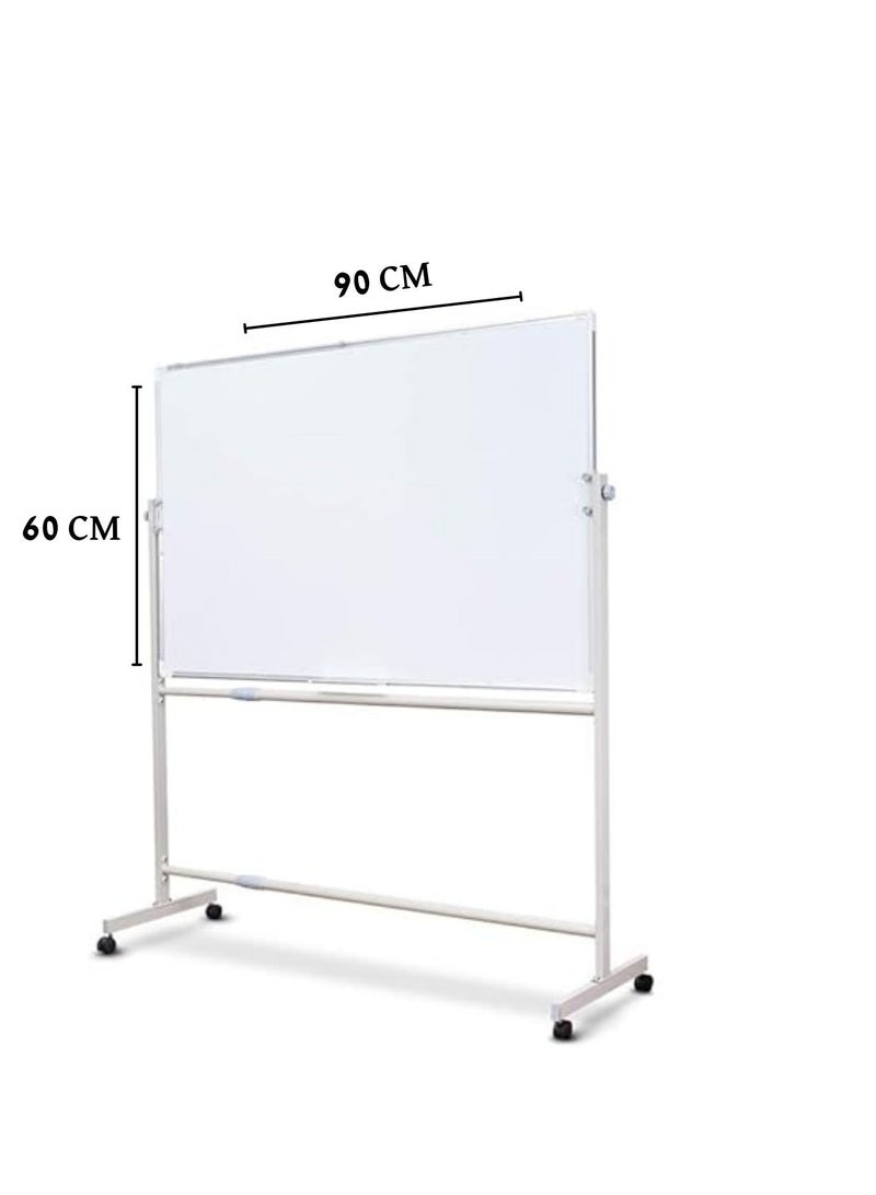 سبورة بيضاء متحركة قابلة للمسح الجاف لوح ابيض دوار مع عجلات وحامل90X60 سم لوح قابل للمسح الجاف بوجهين قابل للتثبيت على الحائط مع مجموعة ملحقات - Image 4