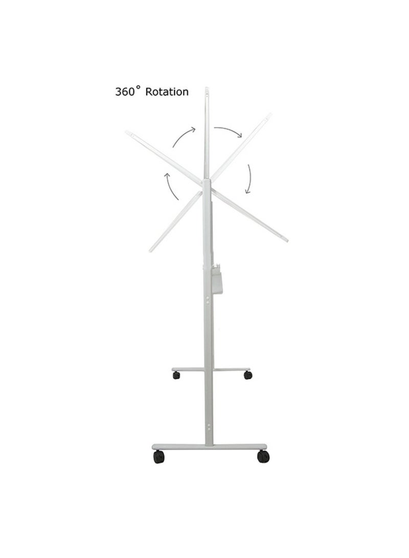 سبورة بيضاء متحركة قابلة للمسح الجاف لوح ابيض دوار مع عجلات وحامل90X60 سم لوح قابل للمسح الجاف بوجهين قابل للتثبيت على الحائط مع مجموعة ملحقات - Image 5