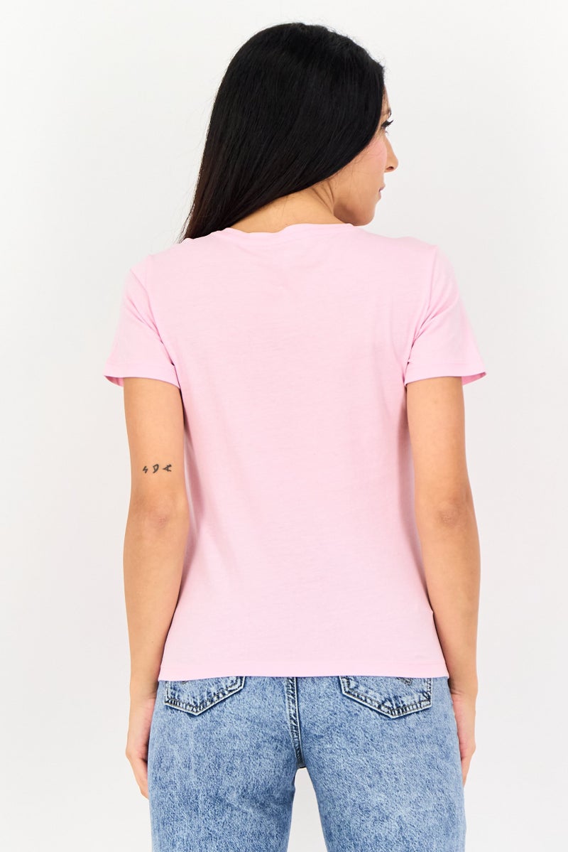 ONLY Women Crew Neck Short Sleeve Graphic Print T-Shirt, Pink - Image 4