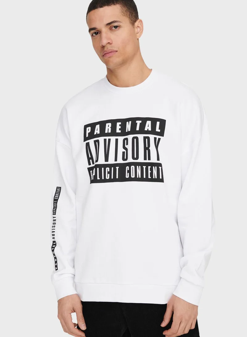 Only & Sons Slogan Relaxed Sweatshirt