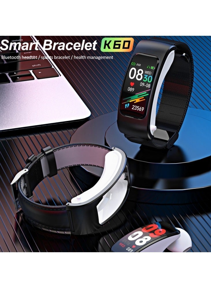 AROAQ K60 1.08 inch Leather Band Earphone Detachable Life Waterproof Smart Watch Support Bluetooth Call - Image 4