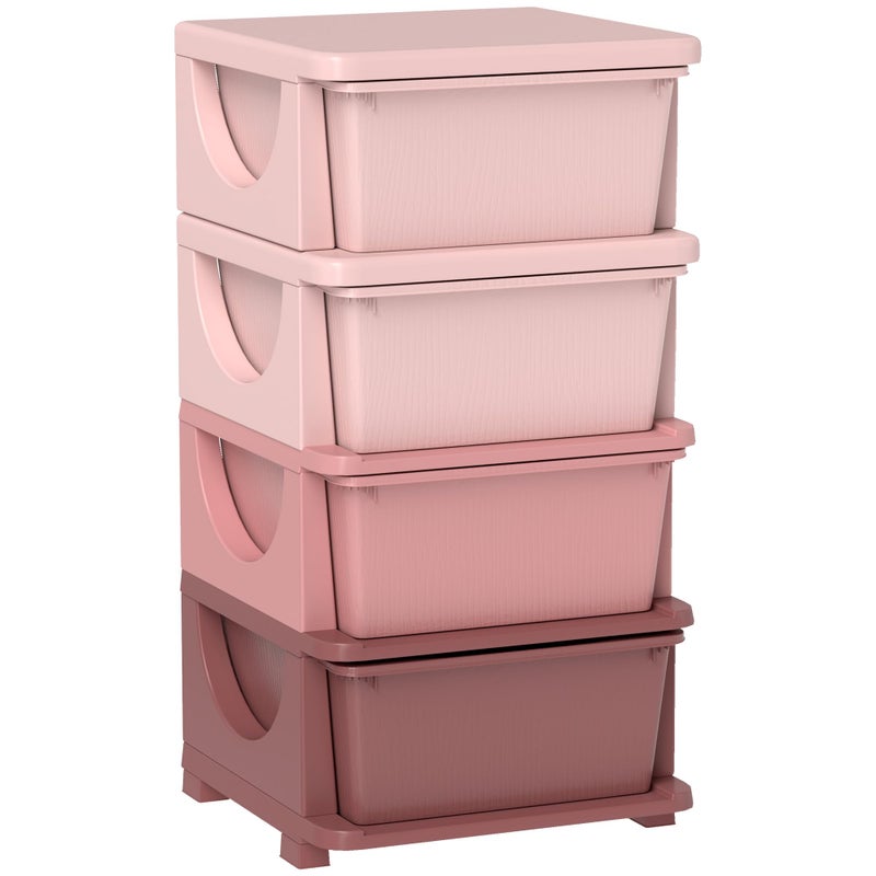 Qaba 4 Tier Kids Storage Unit Toy Organizers and Storage with 4 Drawer Chest for Kids Bedroom Nursery Kindergarten Living Room for Boys Girls Toddlers Pink - Image 2