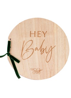 Ginger Ray Ginger Ray Wooden Hey Baby Guest Book - Elegant Baby Shower Guest Book with Blank Pages for Messages Memories and Well Wishes  - Image 1