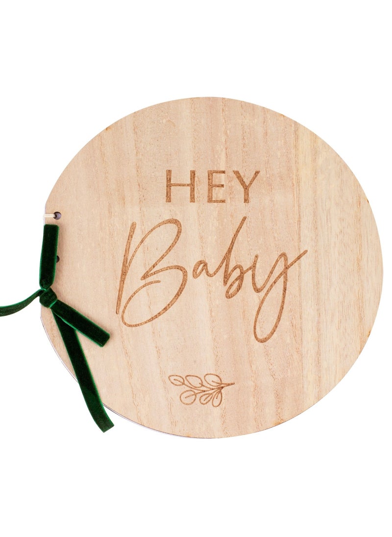 Ginger Ray Ginger Ray Wooden Hey Baby Guest Book - Elegant Baby Shower Guest Book with Blank Pages for Messages Memories and Well Wishes  - Image 1
