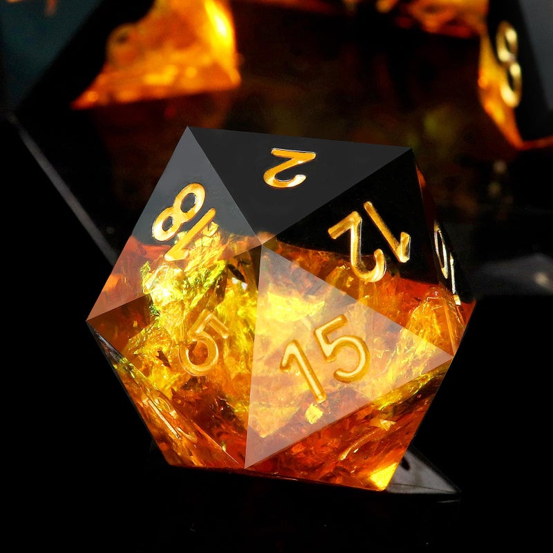 Haxtec Galaxy DND Dice Set Sharp Edge Dice with Dice Case Handmade Yellow Black Resin DD Dice Set for TTRPGs Compatible with Dungeons and Dragons Gifts - Image 3