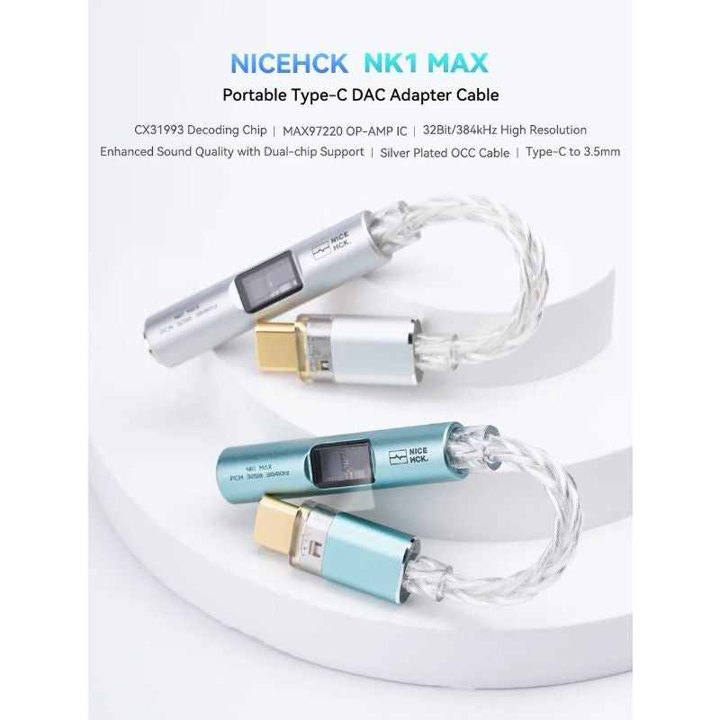 Nicehck NK1 MAX Type-C to 3.5mm Wired DAC Adapter, Dual-Chip, Silver-Plated Occ, Aluminum Alloy Cable, Blue - Image 3