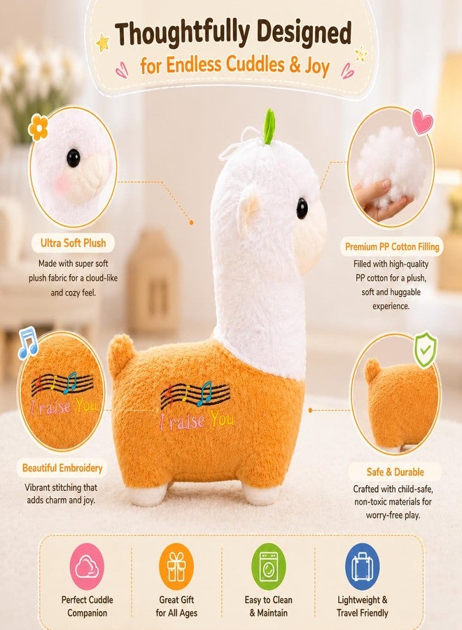 Little Hunk Cute Alpaca Plush Toy, Orange and White, Soft Stuffed Animal with Music Notes Embroidery, Gift for Kids (Orange) - Image 3