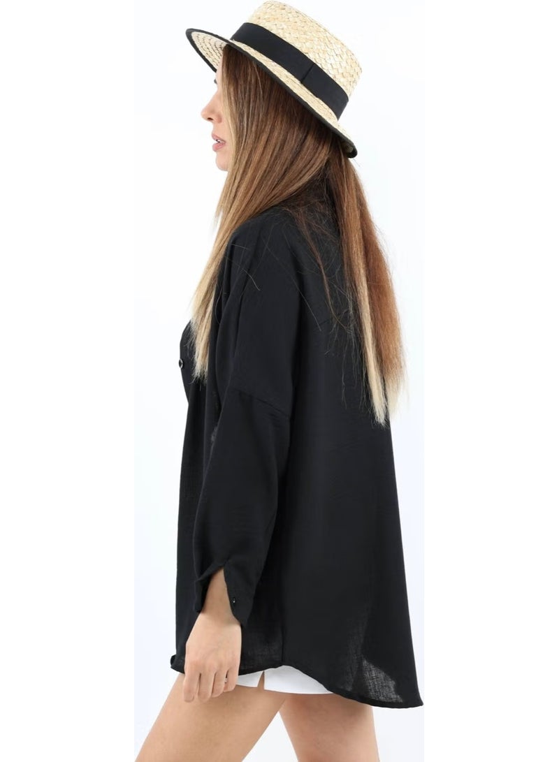 Ritnice Women's Linen Comfy Long Black Shirt - Image 2