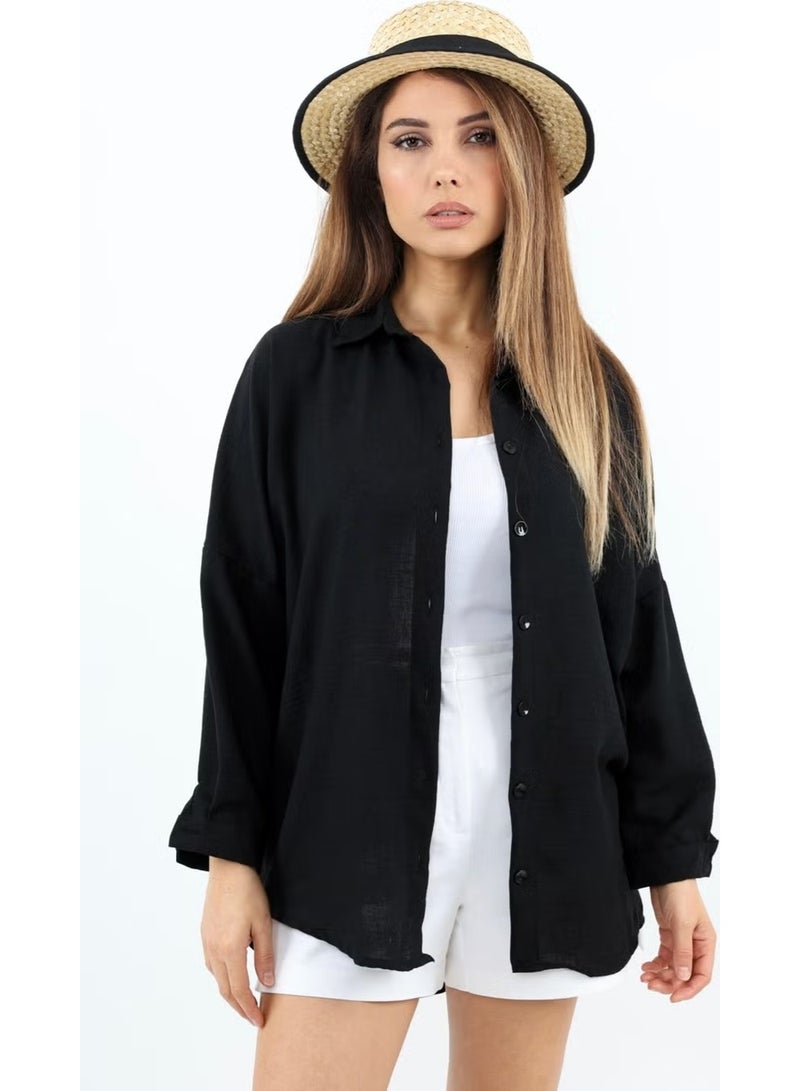 Ritnice Women's Linen Comfy Long Black Shirt - Image 1