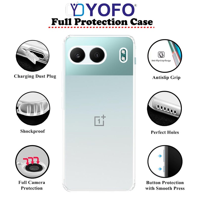 YOFO Back Cover for OnePlus Nord 4 (5G) (Flexible|Silicone|Transparent|Full Camera Protection|Dust Plug) - Image 2