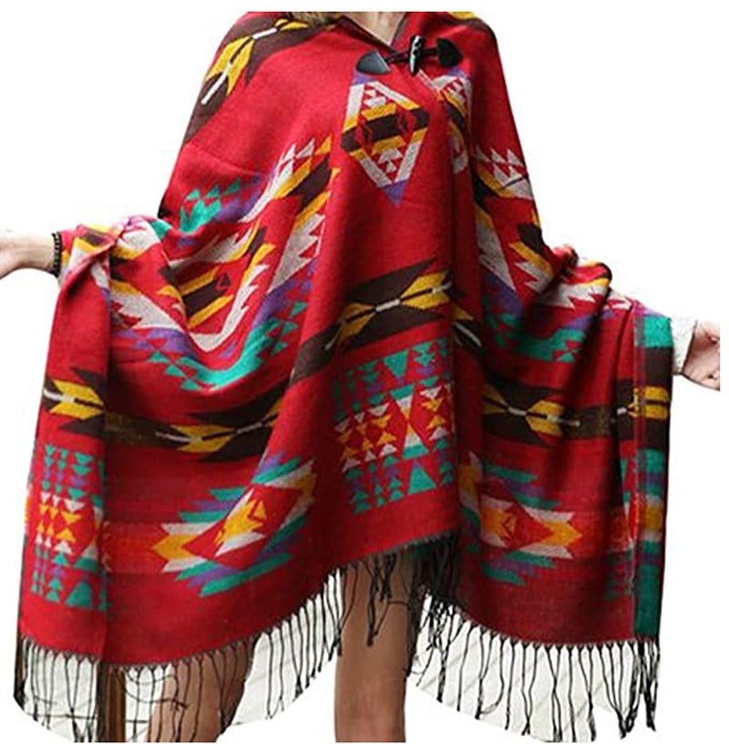 YEESAM Hoodie Poncho Bohemian Blanket, Hooded Shawl Cape Cloak Scarf Tassel - Image 3