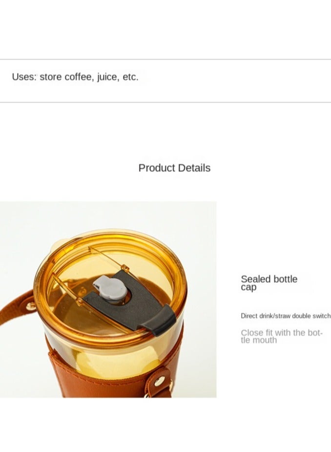 VoiDrop Glass Tumbler 500ml with Glass Straw and Lid Glass Cup with Leather Sleeve Glass Coffee Mugs for Straw and Direct sip Dual Use Summer Travel Essential Bottle - Image 3