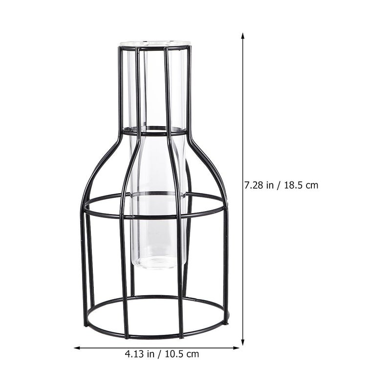Small Metal Iron Planter Frame Glass Hydroponic Tube Vase For Home Office Decor - Image 3