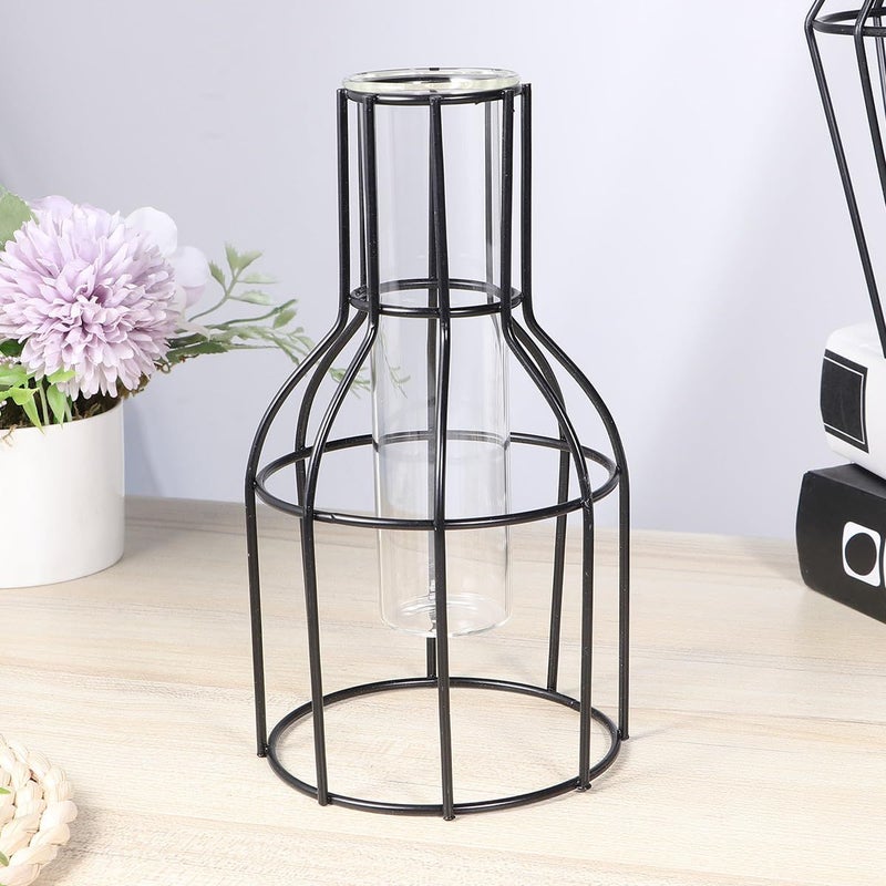 Small Metal Iron Planter Frame Glass Hydroponic Tube Vase For Home Office Decor - Image 5
