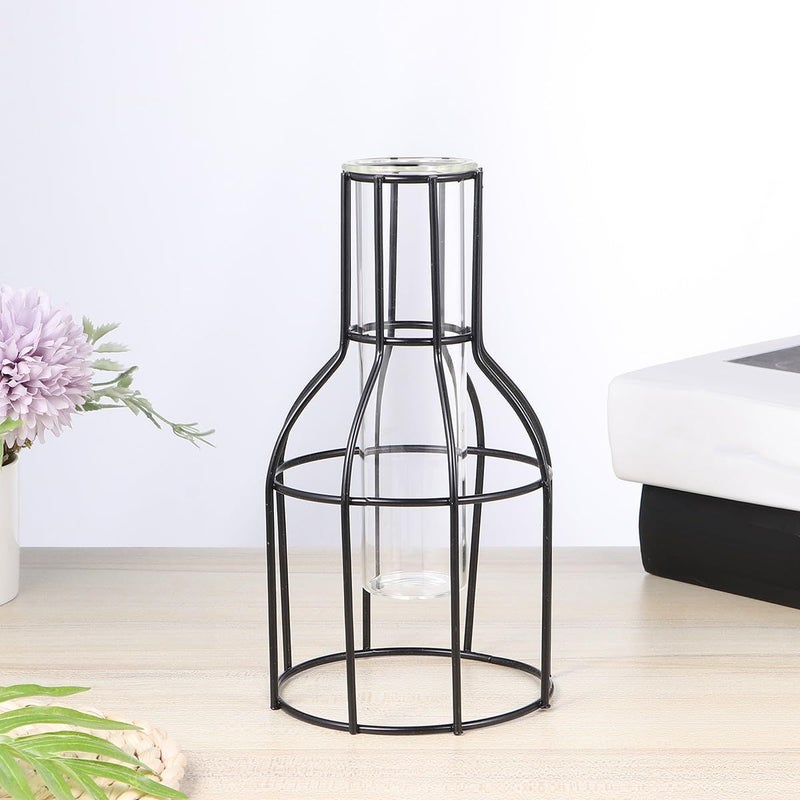 Small Metal Iron Planter Frame Glass Hydroponic Tube Vase For Home Office Decor - Image 4
