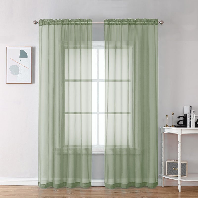 OVZME Bedroom Curtains 2 Panel Sets 84" Inch Length - Transparent Light Weight Soft Window Treatment Panels for Study Room/Living Room/Guest Room, Sage Green, Per Panel W42 X L84 inches - Image 1