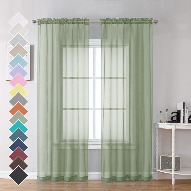 OVZME Bedroom Curtains 2 Panel Sets 84" Inch Length - Transparent Light Weight Soft Window Treatment Panels for Study Room/Living Room/Guest Room, Sage Green, Per Panel W42 X L84 inches - Image 2