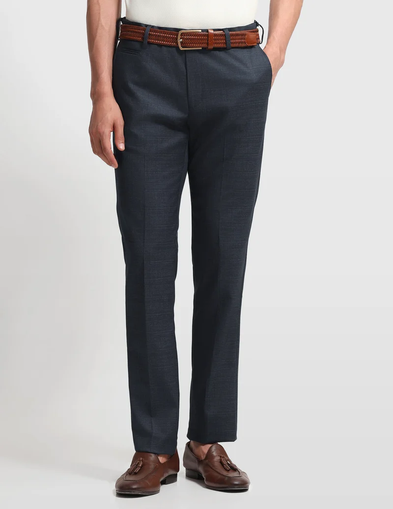 Arrow Navy Hudson Regular Fit Dobby Trouser for Men | Best Price UAE