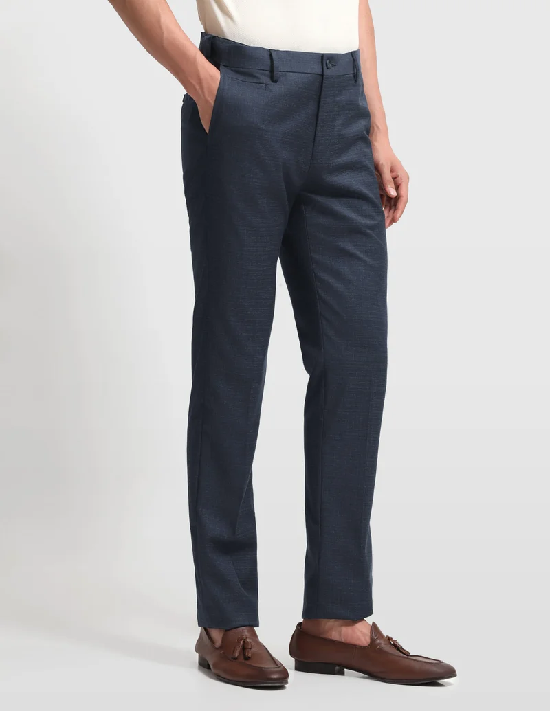 Arrow Navy Hudson Regular Fit Dobby Trouser for Men | Best Price UAE