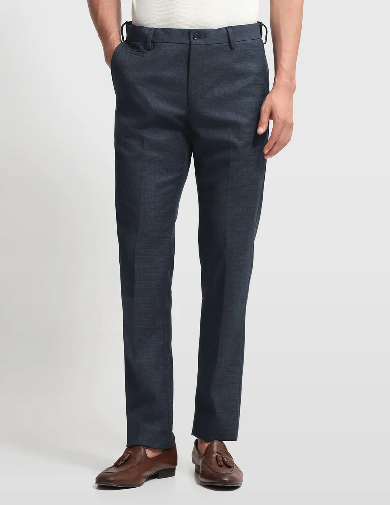 Arrow Navy Hudson Regular Fit Dobby Trouser for Men | Best Price UAE