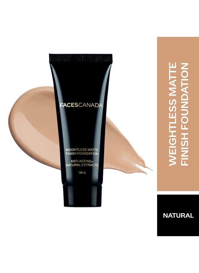 Faces Canada Weightless Matte Finish Foundation Natural 02 18 Ml ; Ultra Blendable Smooth Texture ; Natural Matte Finish ; Antiageing ; Grape Extract Shea Butter Olive Seed Oil Enriched