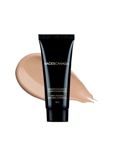 Faces Canada Weightless Matte Finish Foundation Natural 02 18 Ml ; Ultra Blendable Smooth Texture ; Natural Matte Finish ; Antiageing ; Grape Extract Shea Butter Olive Seed Oil Enriched
