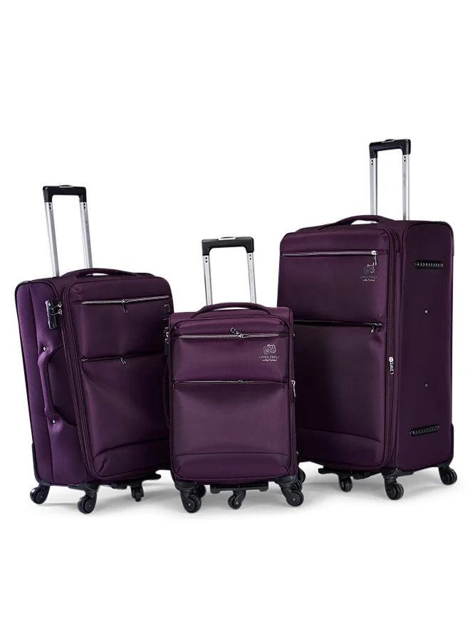 Limra Premium 3-Piece Purple Fabric Luggage Set with Practical Lightweight Travel Design