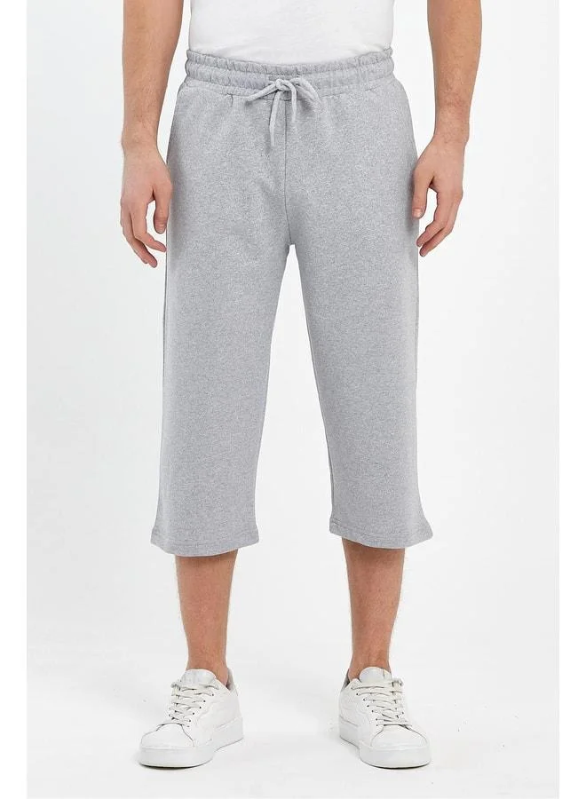 Mmetalic  Men's Grey Bermuda Capri Knee-Length Adjustable Elastic Waist Shorts with Side Pockets. for Men | Best Price UAE