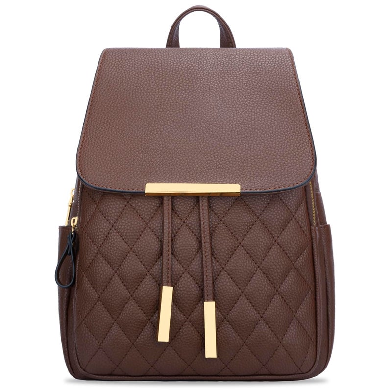 KKXIU Quilted Trendy Leather Backpack Purse for Women and Ladies Shoulder Travel Daypacks Bags (Coffee) - Image 4