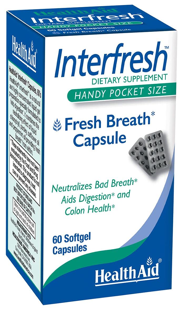 HealthAid Interfresh 60 Soft Gel Capsules Twice Daily Fights Bad Breath and Aids in Digestion and Colon Health Feel Fresh All Day Long - Image 1