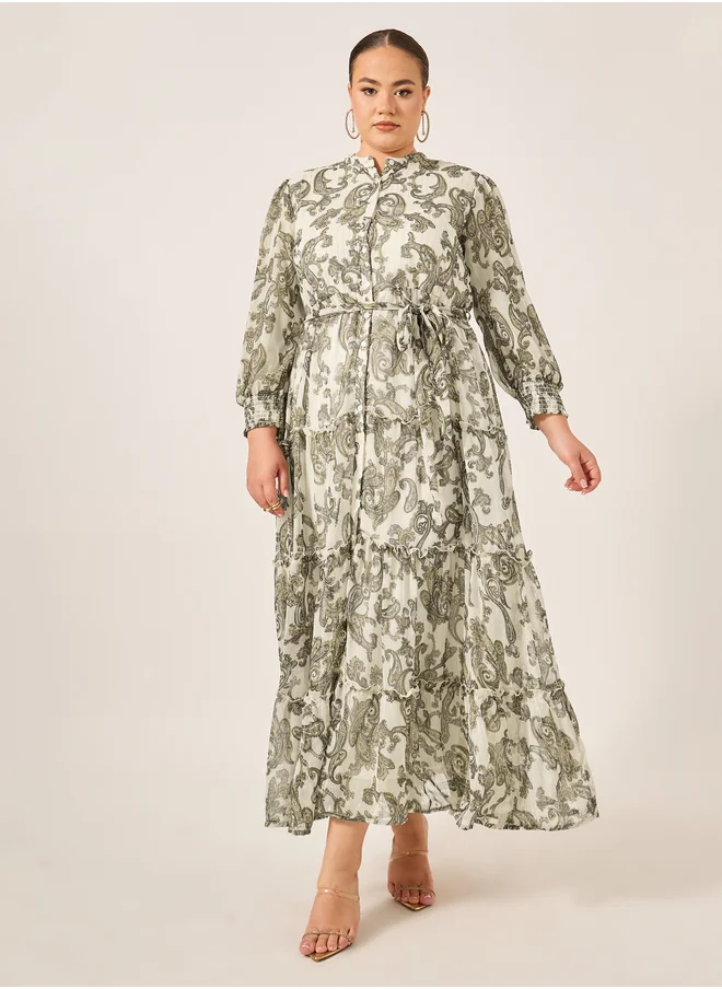 Styli Styli Plus Size Paisley Print Long Sleeves Tiered Maxi Dress
